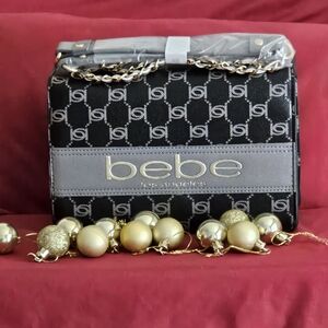 Bebe Logo Pattern Black and Gray Crossbody Bag